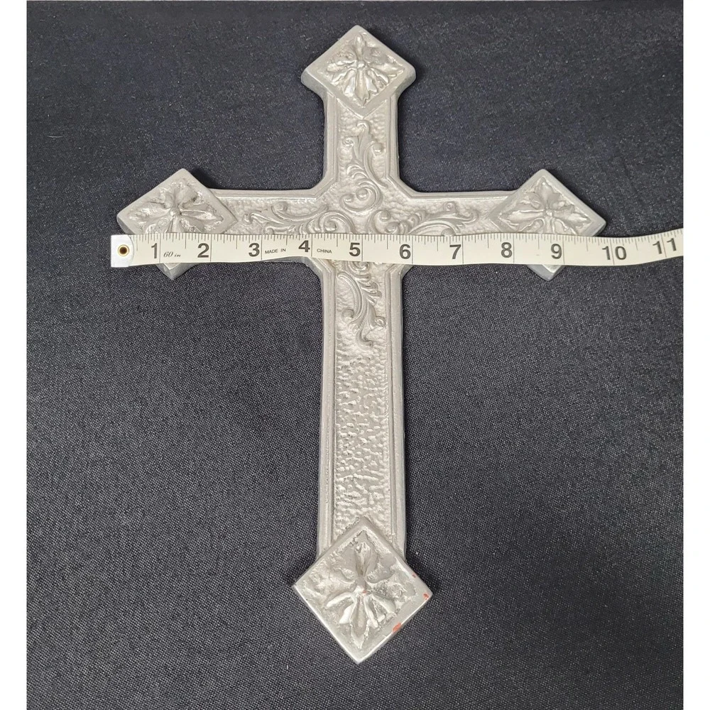 Vintage 1990s Mexican Pewter Wall Cross 13.5